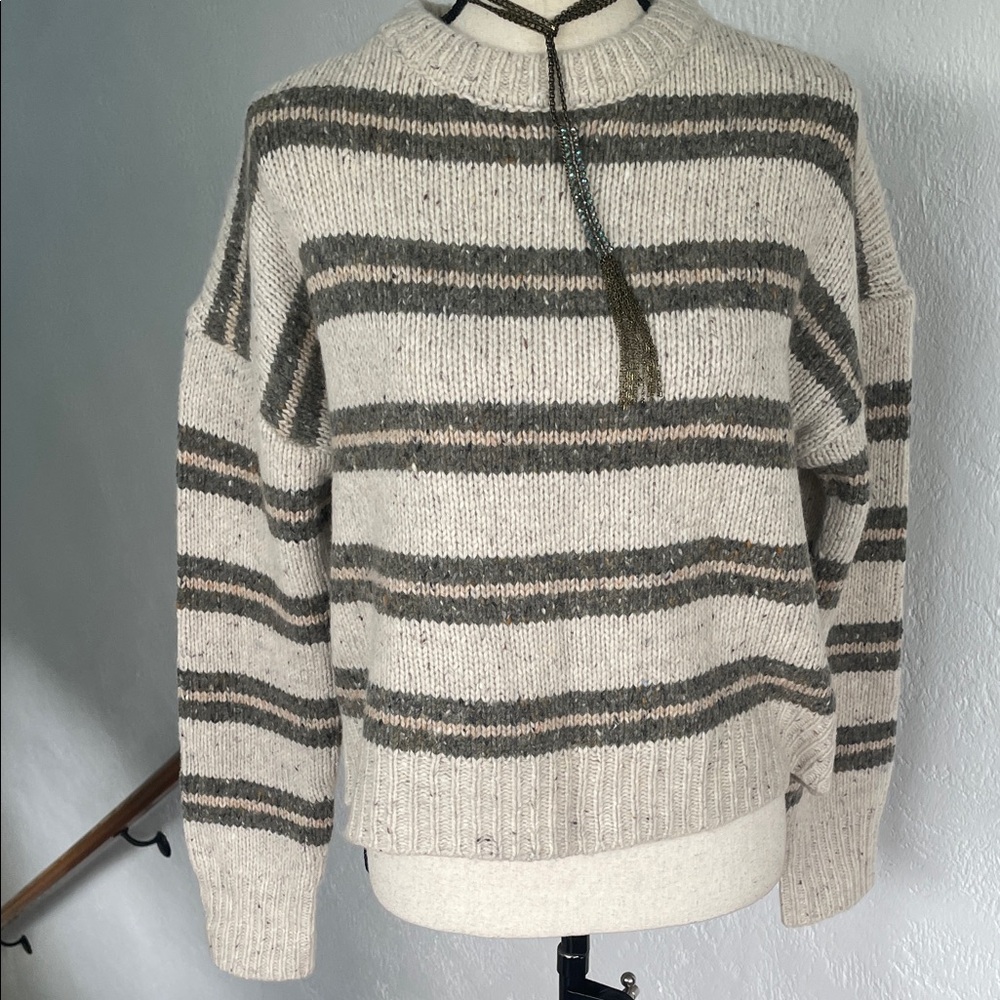 Spiritual Gangster NWOT Womens Striped Gray Cream Merino Wool Blend Sweater XS‎ - Picture 4 of 9